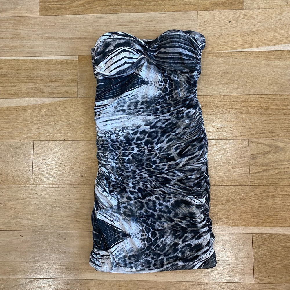 Forever 21 Animal Print Ruched Strapless Bodycon Dress